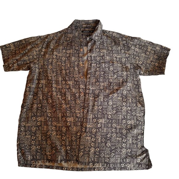 Nautica Mens Vintage Gray Short-Sleeve Button-Up Shirt 100% Easy Care Silk Hawai - Picture 3 of 9